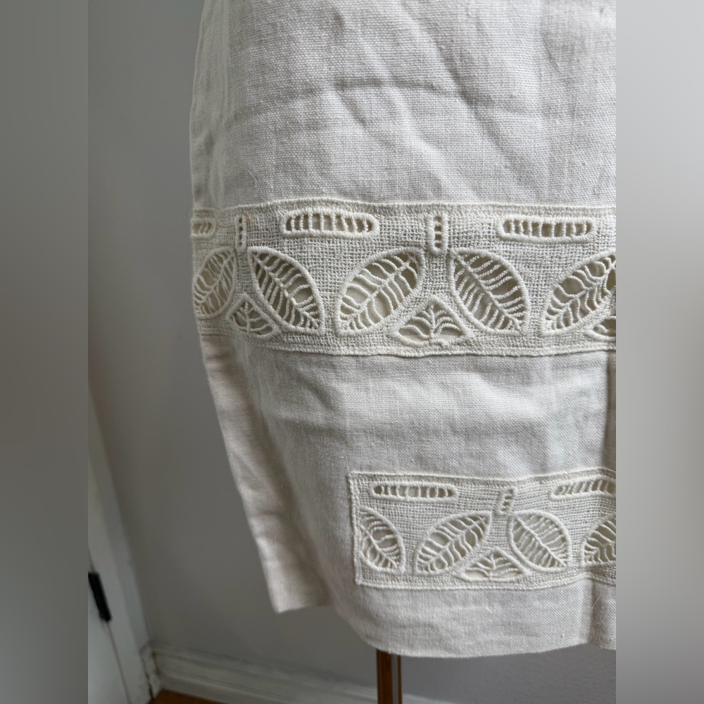 Anthropologie Moulinette Soeurs Bonsai Breeze Linen Leaf Ivory Skirt Size 0 - Picture 3 of 10